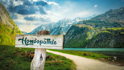 Signposts the direct way to Homeopathy - obrazy, fototapety, plakaty