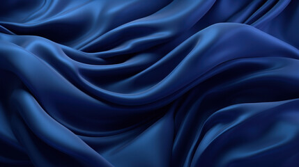 Fototapeta premium Royal blue satin fabric draping elegantly with deep color and smooth texture, perfect for a luxurious backdrop.