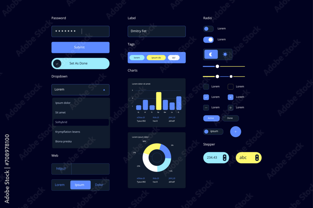 Wall mural dark mode ui components and elements