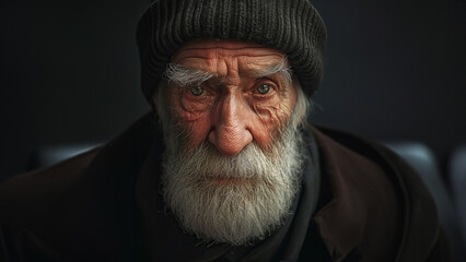 portrait of a wise old man with sad eyes - obrazy, fototapety, plakaty