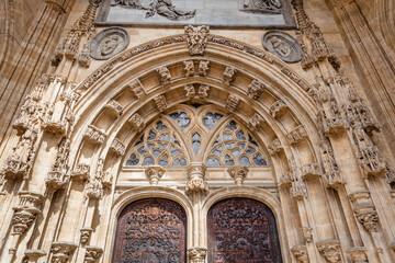 Fototapeta na wymiar Tympanum of a door of San Salvador cathedral in Oviedo, Spain