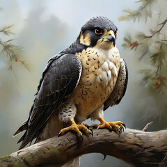 Krzysztof Boguszewski's Photorealistic Digital Portrait of a Peregrine Falcon Perched in DeviantArt HD ai generated - obrazy, fototapety, plakaty