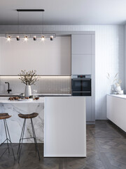 Mock-up poster in minimalism style kitchen style, 3d illustration.