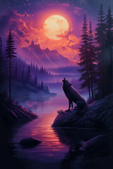 Wolf's Howl in the Glow of Celestial Radiance