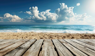 Table wood desk of free space and summer beach landscape