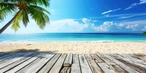 Table wood desk of free space and summer beach landscape