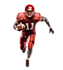 Fototapeta na wymiar American football rushing fast holding a ball, isolated background