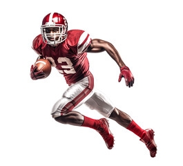 American football running back player running with a ball, side view