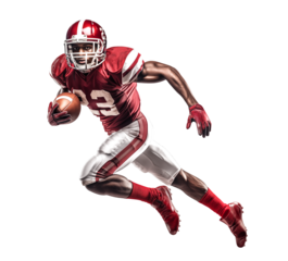 American football running back player running with a ball, side view
