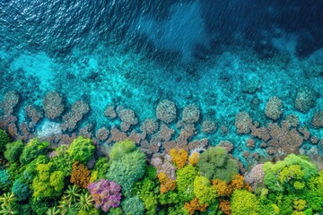 Naklejka na ściany i meble Breathtaking Aerial View of Vibrant Coral Reefs