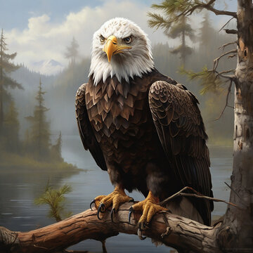Photorealistic Depiction of a Bald Eagle Perched in Digital Splendor ai generated