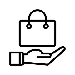 shopping bag sale icon and hand icon outline black style. Business and finance icons