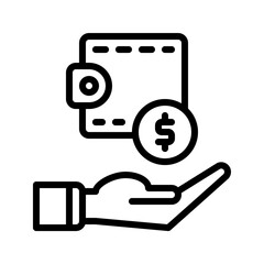 porse wallet coin cash icon and hand icon outline black style. Business and finance icons