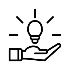 lamp idea icon and hand icon outline black style. Business and finance icons
