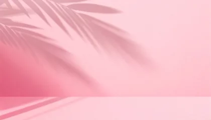 Foto op Aluminium blurred shadow from palm leaves on the pink wall minimal abstract background for product presentation spring and summer © Richard