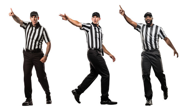 American football referee official with active gesture on isolated background