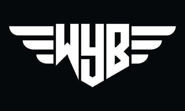 WYB three letter logo, creative wings shape logo design vector template. letter mark, word mark, monogram symbol on black & white.	