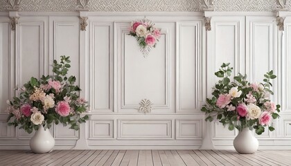 Fototapeta na wymiar 3d wallpaper for home interior classic decorations background flowers classic