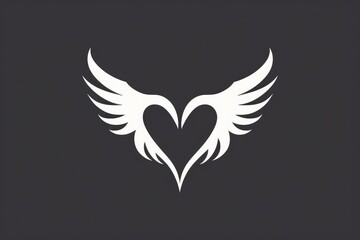 Emblem of Love and Freedom: Angelic Heart Wings on Dark Backdrop - Generative AI