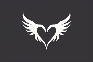 Obraz premium Emblem of Love and Freedom: Angelic Heart Wings on Dark Backdrop - Generative AI