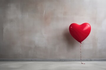 Solitary Red Heart-Shaped Balloon Against a Gray Concrete Backdrop - A Touch of Romance - Generative AI