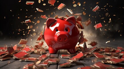 Financial crisis, broken piggy bank depicting bankruptcy, loss of investment