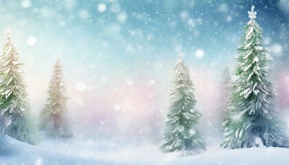 modern christmas background in pastel with fir trees in snow