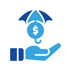 save money umbrella icon and hand icon outline black style. Business and finance icons