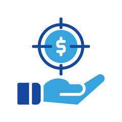 target money coin dollar icon and hand icon outline black style. Business and finance icons
