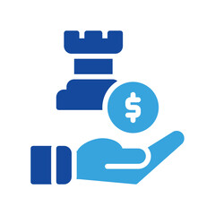startegy coin and hand icon outline black style. Business and finance icons