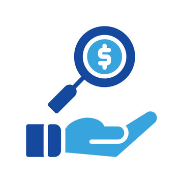 blue hand holding magnifying glass dollar clip art preview