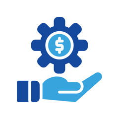 gear setting and hand icon outline black style. Business and finance icons