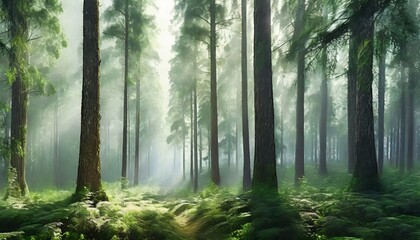 Fototapeta na wymiar misty fir forest generative ai