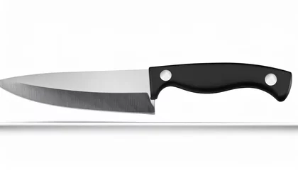 Foto op Aluminium steel paring knife with black plastic handle on white background isolated closeup metal chef knife sharp stainless blade carving knife cooking food kitchen utensil cutting tool dangerous weapon © Richard
