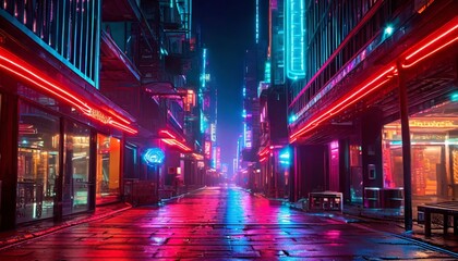 cyberpunk city street night view futuristic city neon light generative ai - obrazy, fototapety, plakaty