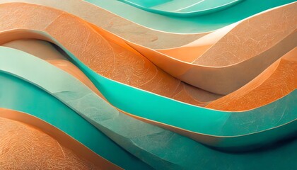 modern wonderful wallpaper with curved organic shapes with textures in turquoise orange and beige...