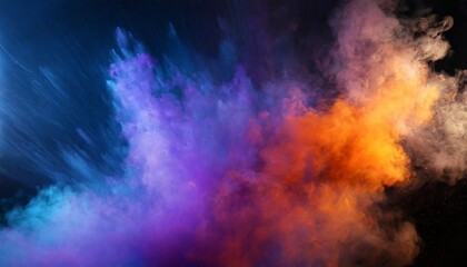 Obraz na płótnie Canvas bluish smoke cloud of colored powder images in the style of bright orange purple and blue colors video glitches high quality photography colorful explosions striking composition psychedelic sur