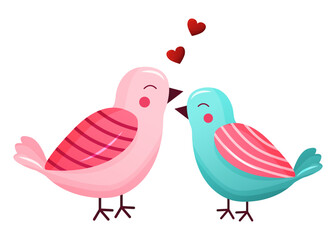Vector Valentine's day little love birds isolated on white background. Romantic illustration. Couple in love. 14 February card