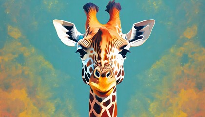 vibrant colorful giraffe head illustration - obrazy, fototapety, plakaty