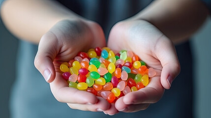  hands holding colorful candy