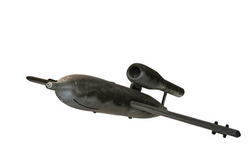 Detail of the first guided missile v1 Fieseler Fi 103 Vergeltungswaffe 1FZG-76 on white background