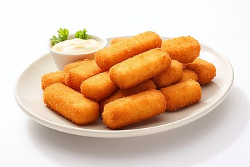 fried mozzarella cheese sticks served on plate with sauce