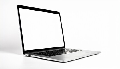 laptop with blank screen on white background isolated close up side view modern slim computer design open empty display pc mockup studio shot copy space - Powered by Adobe