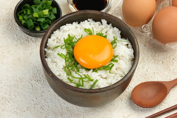 tamago kake gohan or Japanese warm rice with a raw egg	