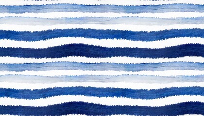 seamless abstract playful hand drawn fine line watercolor stripes rolling hills landscape pattern in indigo blue and white baby boy or nautical theme high resolution textile texture background - Powered by Adobe
