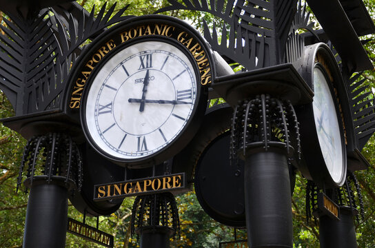World clock near orchid garden in Singapore Botanic Gardens