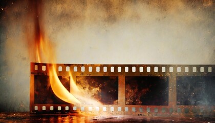 old 35 mm film burning and melting