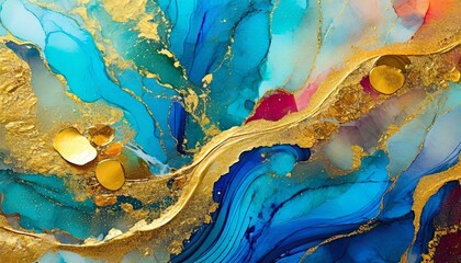 natural luxury abstract fluid art painting in alcohol ink technique tender and dreamy wallpaper mixture of colors creating waves and golden swirls for posters other printed materials