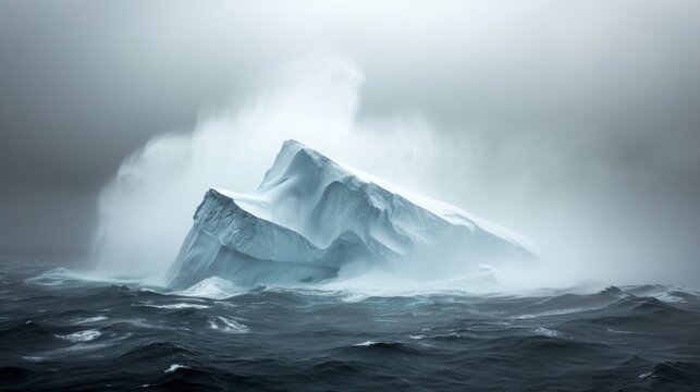 Large floating iceberg. A huge mountain of frozen ice in the ocean. Arctic beauty.