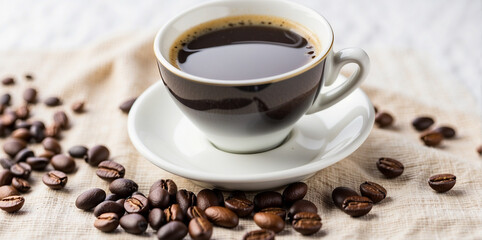 Fototapeta premium serving a cup of coffee and a bag of coffee beans on the table 5